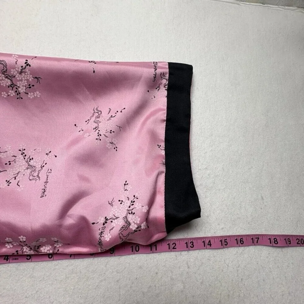 JAPANESE Women Reversible Embroidered Dragon Kimono Robe One SZ Black‎ Pink 65-3